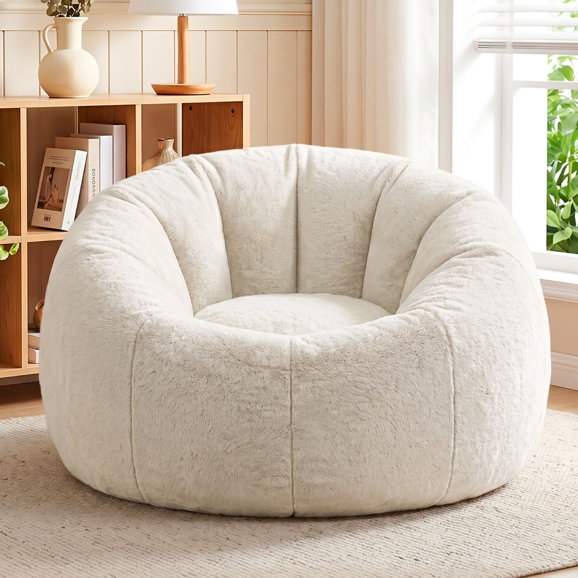 Artiss Bean Bag Chair Cover (No Filler) Soft Faux Fur Beanbag Cover Large Round Stuffed Animal Storage Bean BD-COVER-ROUND-BE