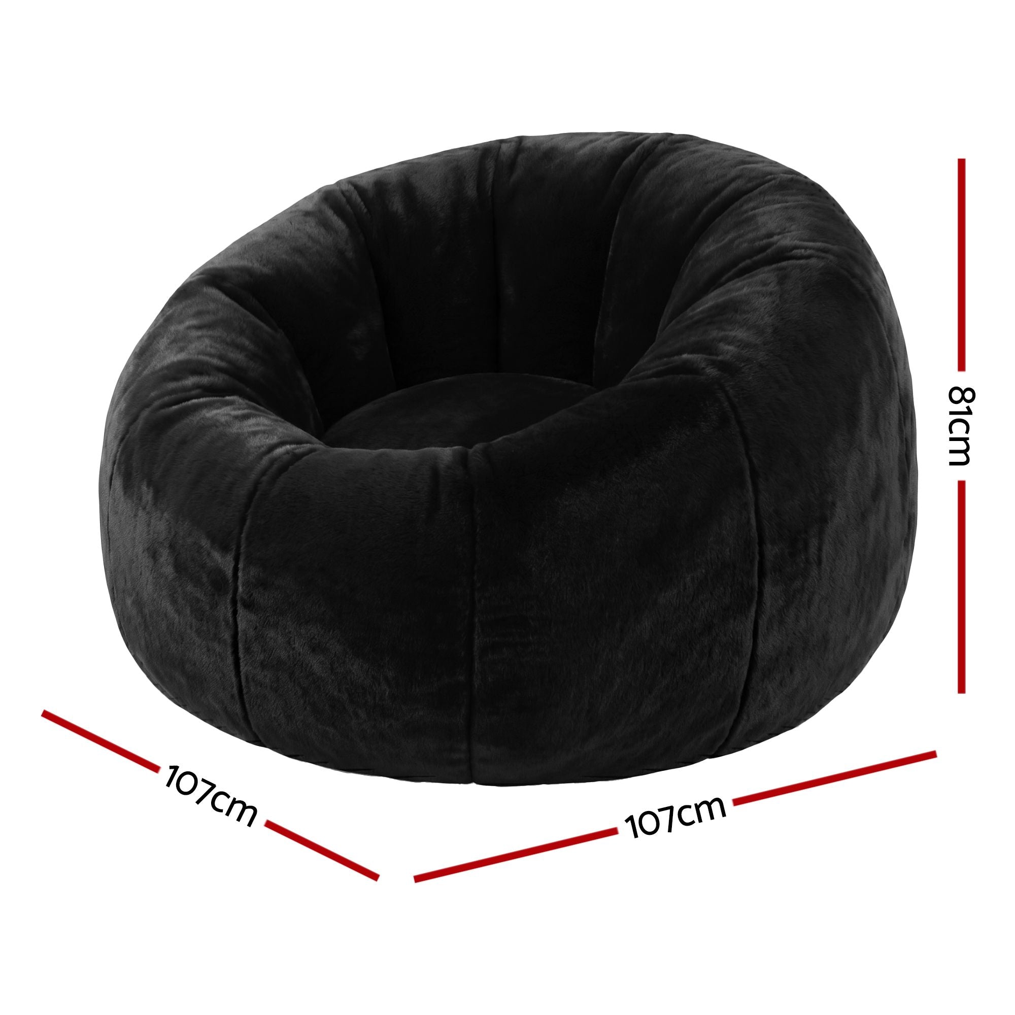 Artiss Bean Bag Chair Cover (No Filler) Soft Faux Fur Beanbag Cover Large Round Stuffed Animal Storage Bean Bag Cover Washable Lazy Sofa Cover for Adults Kids Teens, Black