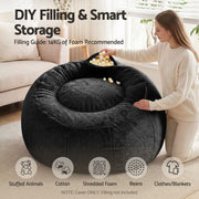 Artiss Bean Bag Chair Cover (No Filler) Soft Faux Fur Beanbag Cover Large Round Stuffed Animal Storage Bean Bag Cover Washable Lazy Sofa Cover for Adults Kids Teens, Black