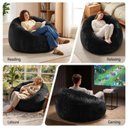 Artiss Bean Bag Chair Cover (No Filler) Soft Faux Fur Beanbag Cover Large Round Stuffed Animal Storage Bean Bag Cover Washable Lazy Sofa Cover for Adults Kids Teens, Black