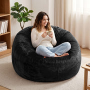 Artiss Bean Bag Chair Cover (No Filler) Soft Faux Fur Beanbag Cover Large Round Stuffed Animal Storage Bean Bag Cover Washable Lazy Sofa Cover for Adults Kids Teens, Black