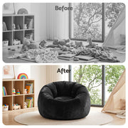 Artiss Bean Bag Chair Cover (No Filler) Soft Faux Fur Beanbag Cover Large Round Stuffed Animal Storage Bean Bag Cover Washable Lazy Sofa Cover for Adults Kids Teens, Black