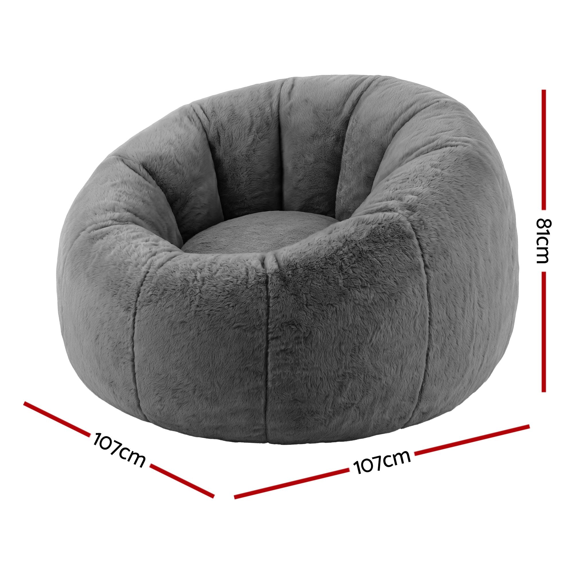 Artiss Bean Bag Chair Cover (No Filler) Soft Faux Fur Beanbag Cover Large Round Stuffed Animal Storage Bean Bag Cover Washable Lazy Sofa Cover for Adults Kids Teens, Grey