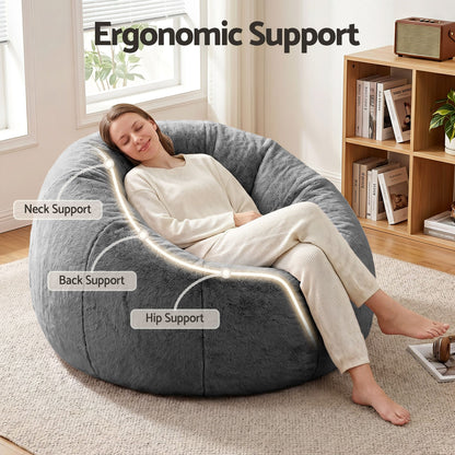 Artiss Bean Bag Chair Cover (No Filler) Soft Faux Fur Beanbag Cover Large Round Stuffed Animal Storage Bean BD-COVER-ROUND-GR
