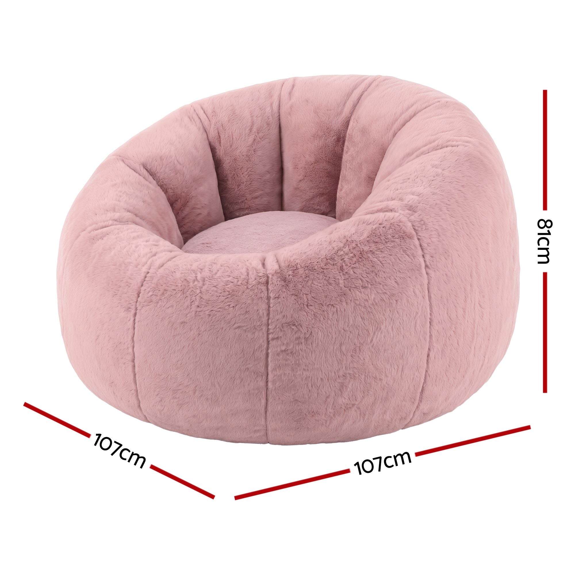 Artiss Bean Bag Chair Cover (No Filler) Soft Faux Fur Beanbag Cover Large Round Stuffed Animal Storage Bean Bag Cover Washable Lazy Sofa Cover for Adults Kids Teens, Pink