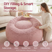 Artiss Bean Bag Chair Cover (No Filler) Soft Faux Fur Beanbag Cover Large Round Stuffed Animal Storage Bean Bag Cover Washable Lazy Sofa Cover for Adults Kids Teens, Pink