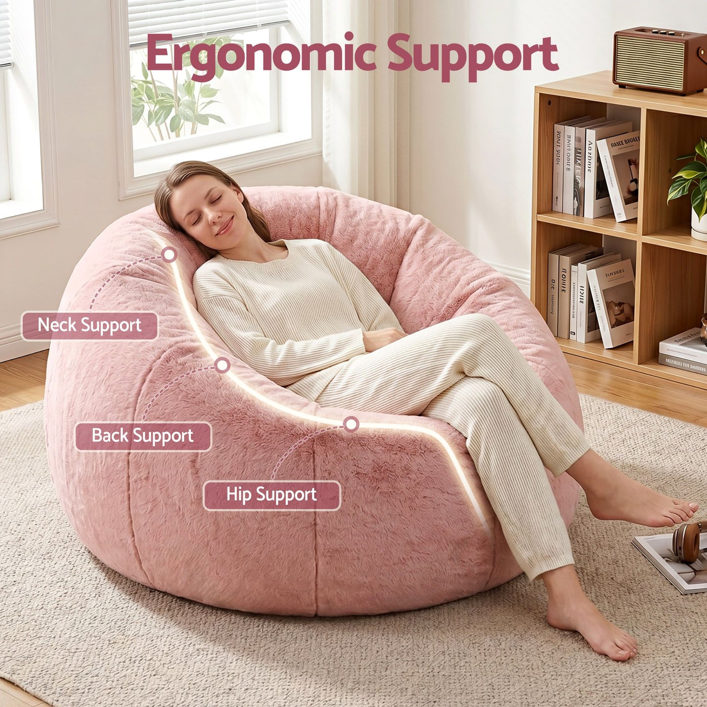 Artiss Bean Bag Chair Cover (No Filler) Soft Faux Fur Beanbag Cover Large Round Stuffed Animal Storage Bean BD-COVER-ROUND-PK