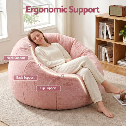 Artiss Bean Bag Chair Cover (No Filler) Soft Faux Fur Beanbag Cover Large Round Stuffed Animal Storage Bean BD-COVER-ROUND-PK