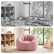 Artiss Bean Bag Chair Cover (No Filler) Soft Faux Fur Beanbag Cover Large Round Stuffed Animal Storage Bean Bag Cover Washable Lazy Sofa Cover for Adults Kids Teens, Pink