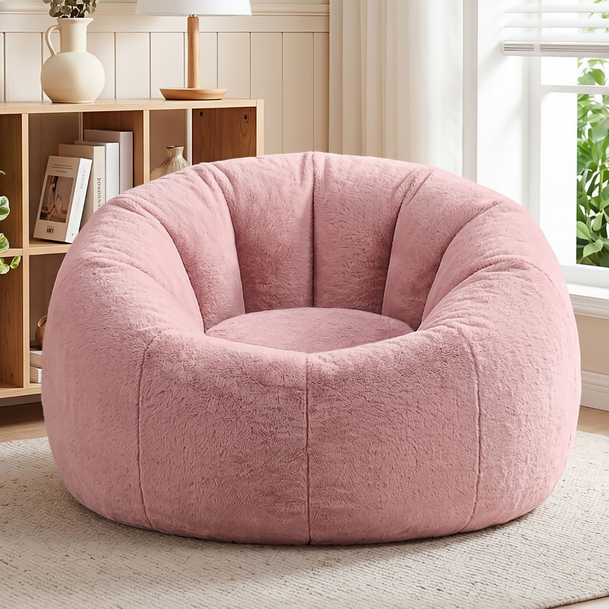 Artiss Bean Bag Chair Cover (No Filler) Soft Faux Fur Beanbag Cover Large Round Stuffed Animal Storage Bean BD-COVER-ROUND-PK