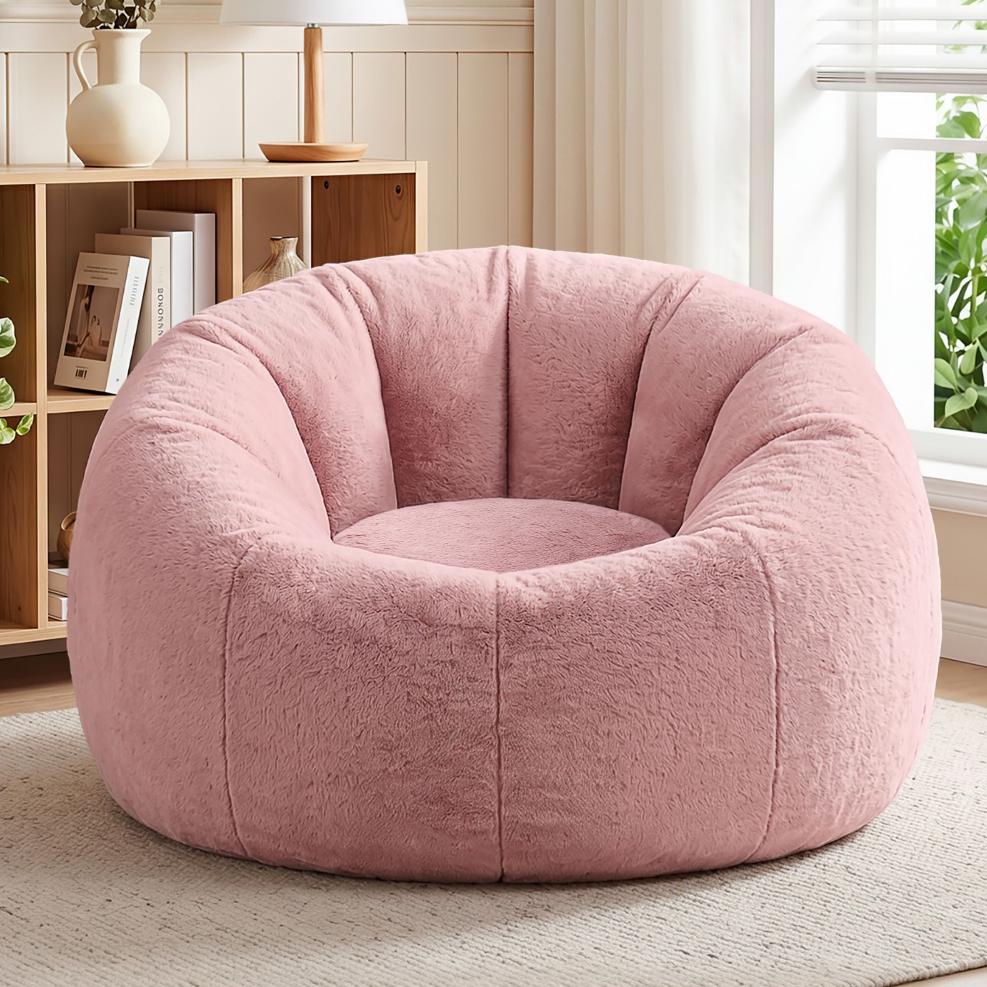 Artiss Bean Bag Chair Cover (No Filler) Soft Faux Fur Beanbag Cover Large Round Stuffed Animal Storage Bean Bag Cover Washable Lazy Sofa Cover for Adults Kids Teens, Pink