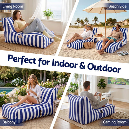 Artiss Outdoor Bean Bag Chair with Filler Splash-Proof Beanbag Lounge DIY Stuffed Animal Storage Bean Bag BD-LOUNGE-BLWH-4FILLER