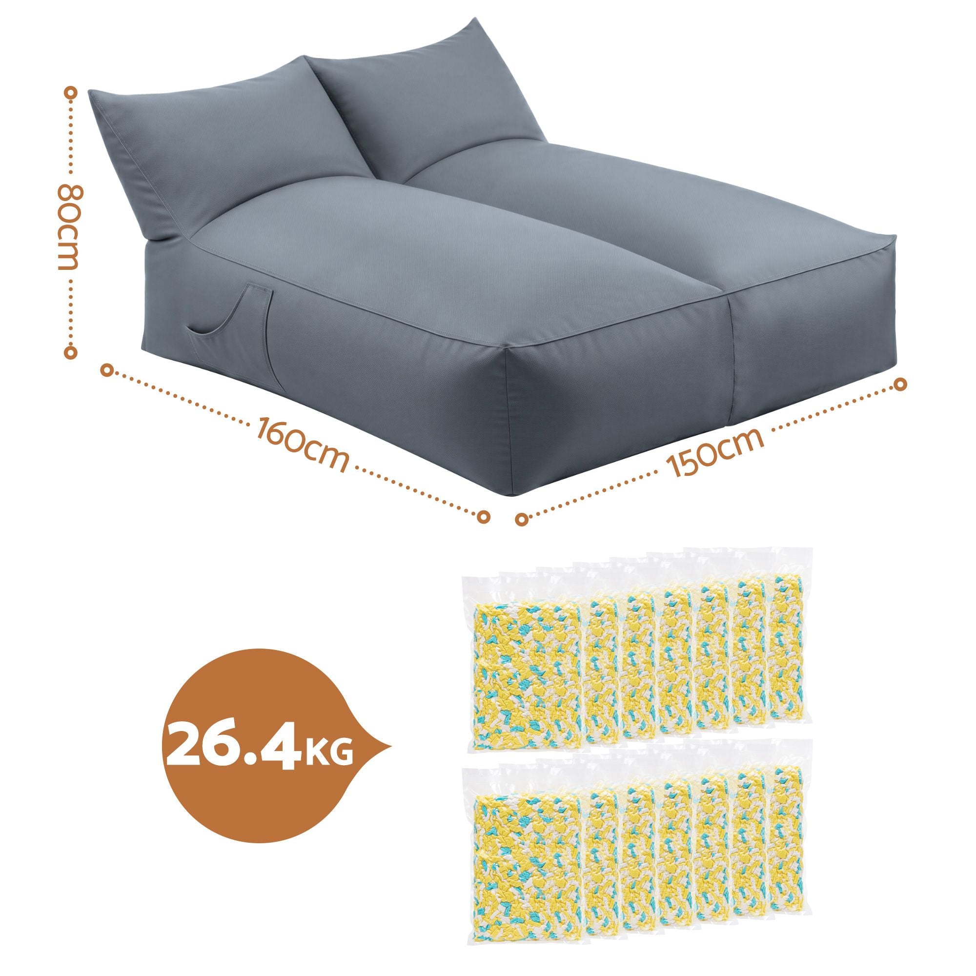 Artiss Outdoor Bean Bag Chair with Filler 2 Seater Beanbag Lounge Adults Splash-Proof Large Bean Bag Cover BD-LOUNGE-D-GR-12FILLER