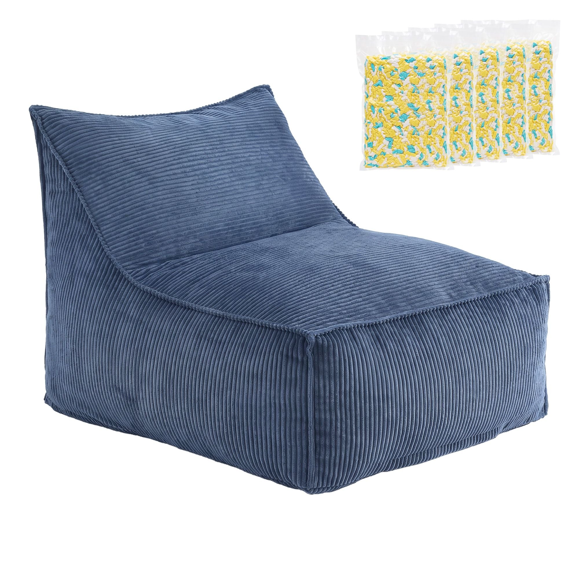 Artiss Bean Bag Chair Cover with Filler Soft Corduroy DIY Stuffed Animal Storage Bean Bag for Adults, Washable Lazy Sofa for Living Room Bedroom, Blue