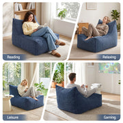 Artiss Bean Bag Chair Cover with Filler Soft Corduroy DIY Stuffed Animal Storage Bean Bag for Adults, Washable Lazy Sofa for Living Room Bedroom, Blue