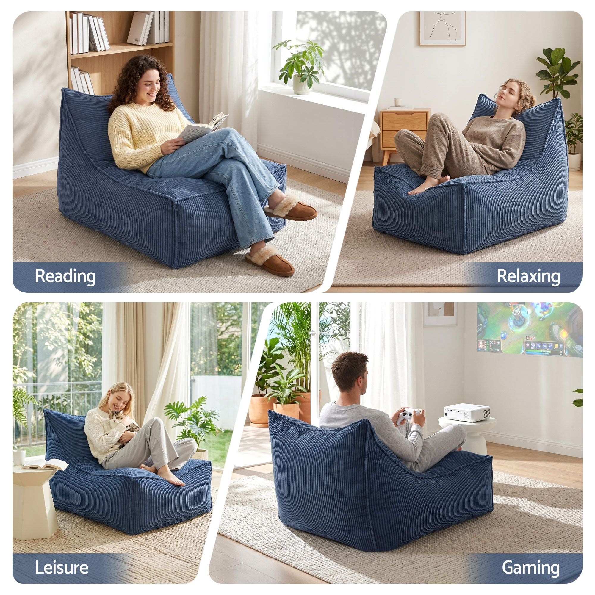 Artiss Bean Bag Chair Cover with Filler Soft Corduroy DIY Stuffed Animal Storage Bean Bag for Adults, Washable Lazy Sofa for Living Room Bedroom, Blue