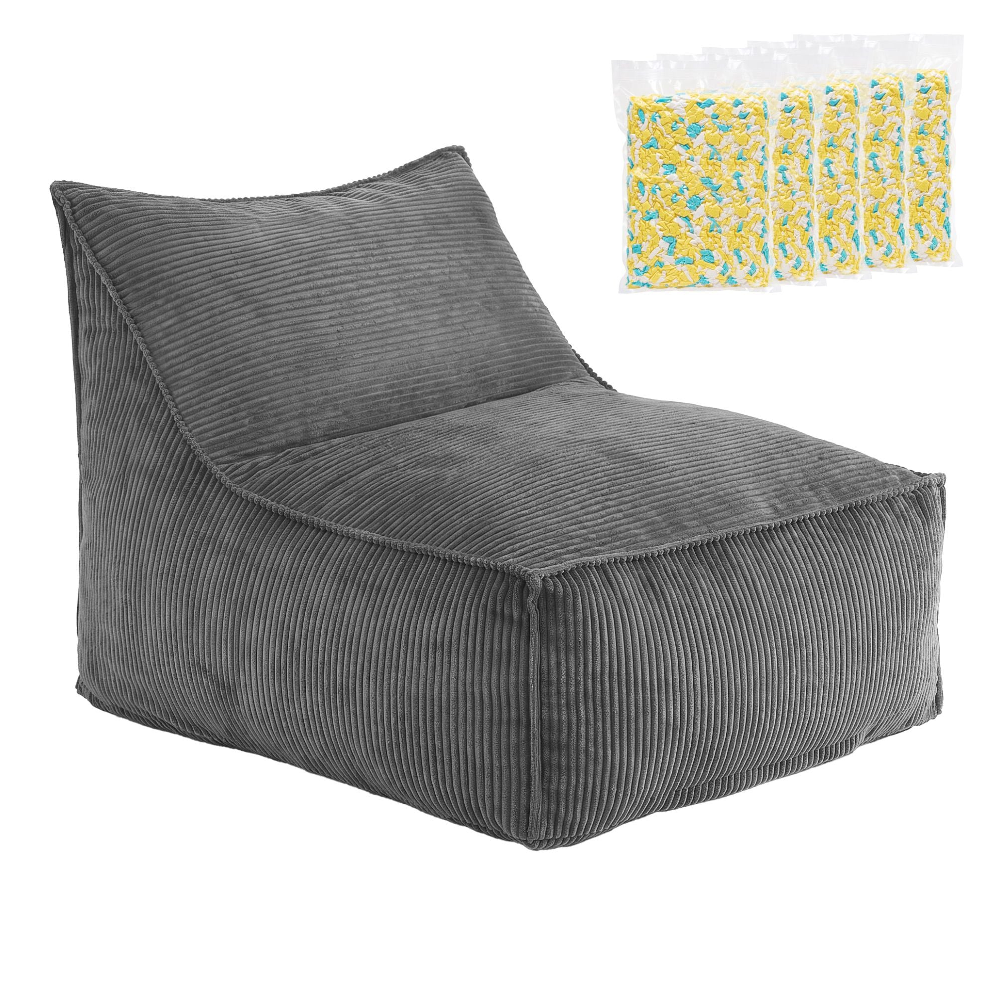 Artiss Bean Bag Chair Cover with Filler Soft Corduroy DIY Stuffed Animal Storage Bean Bag for Adults, Washable Lazy Sofa for Living Room Bedroom, Grey