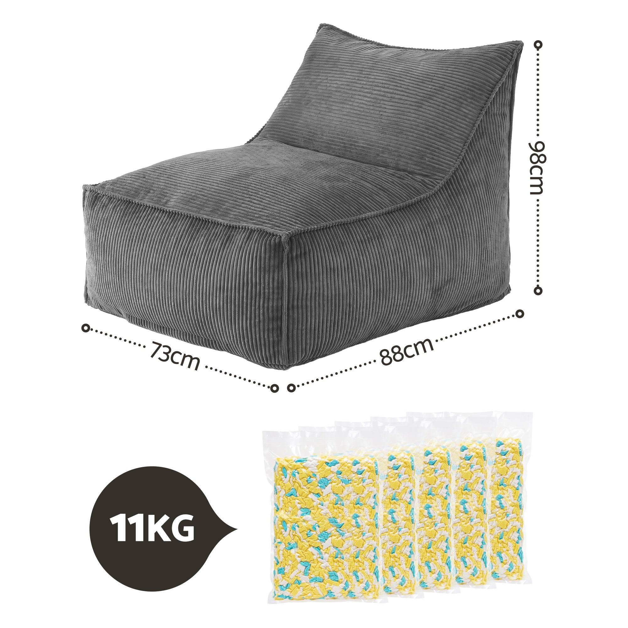 Artiss Bean Bag Chair Cover with Filler Soft Corduroy DIY Stuffed Animal Storage Bean Bag for Adults, Washable Lazy Sofa for Living Room Bedroom, Grey
