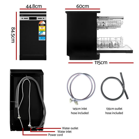 Devanti 10 Place Settings Freestanding Dishwasher Black BDW-10-FS36E-BK