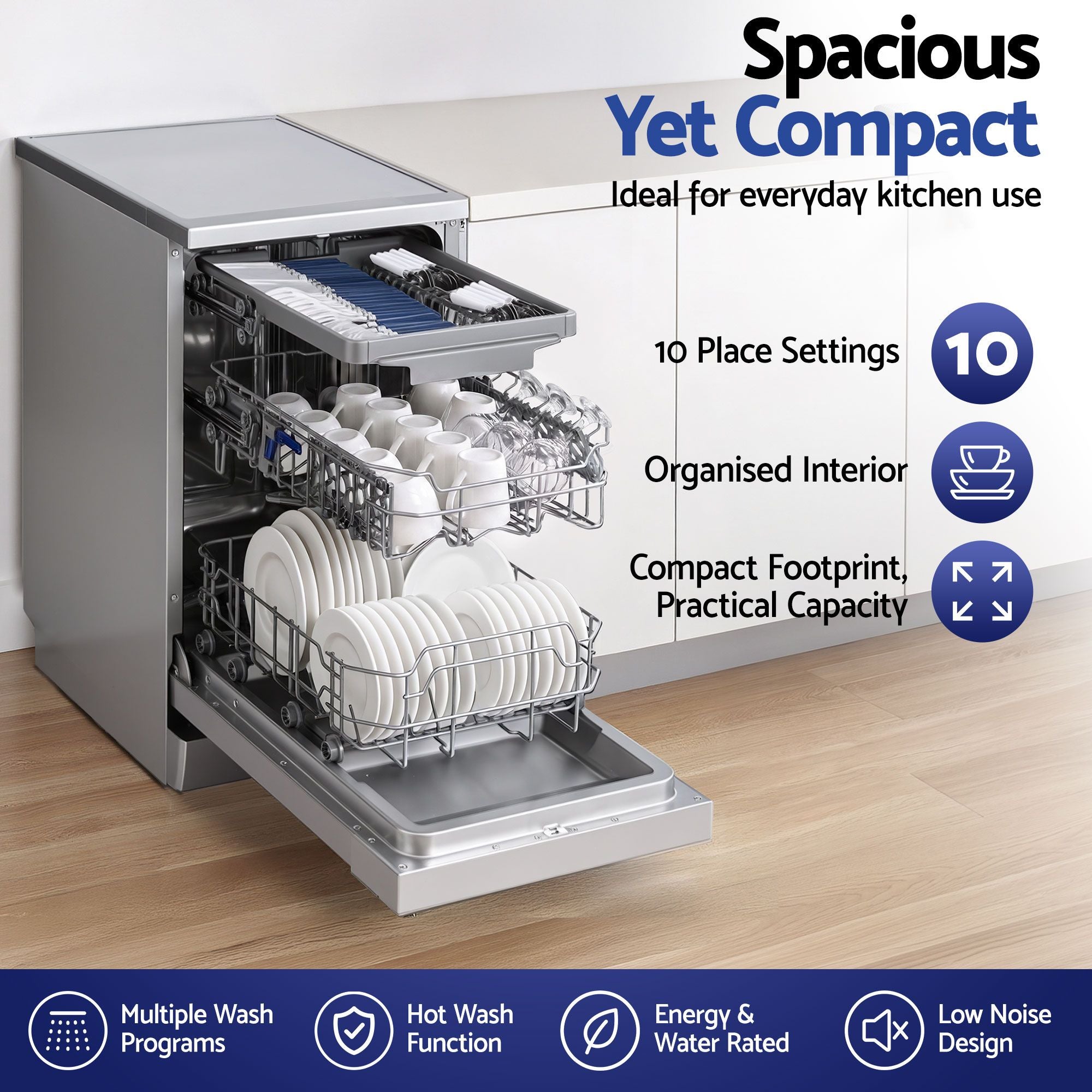 Devanti 10 Place Settings Freestanding Dishwasher Silver