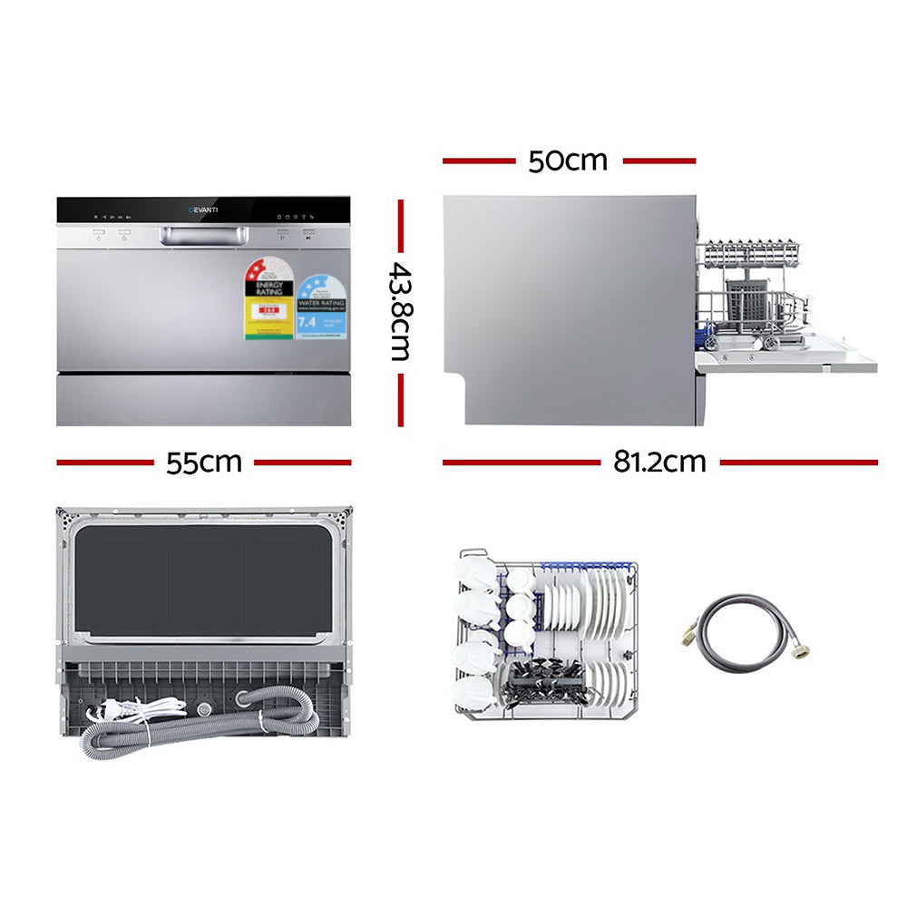Devanti 6 Place Settings Benchtop Dishwasher Sliver BDW-6-02A-SI