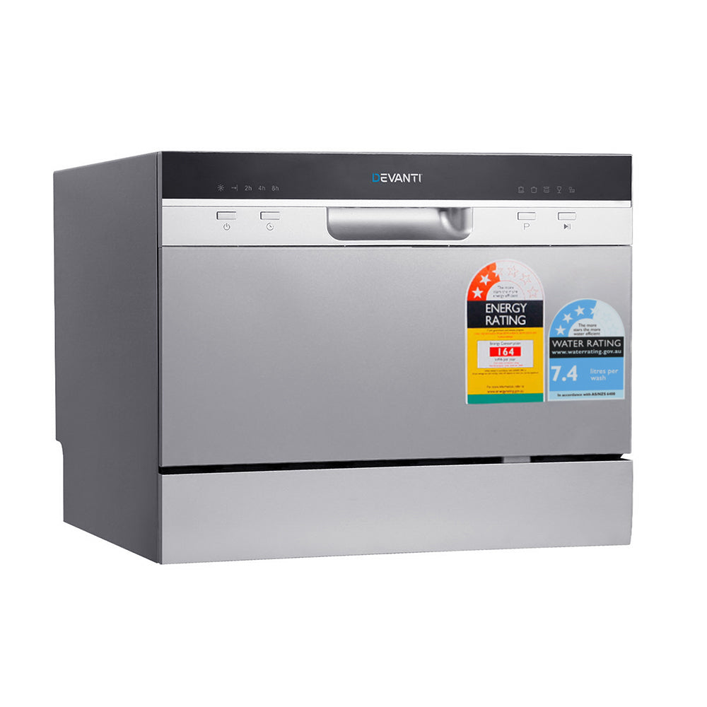 Devanti 6 Place Settings Benchtop Dishwasher Sliver BDW-6-02A-SI