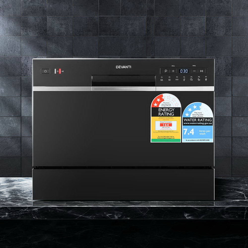 Devanti 6 Place Settings Benchtop Dishwasher Black BDW-6-02I-BK