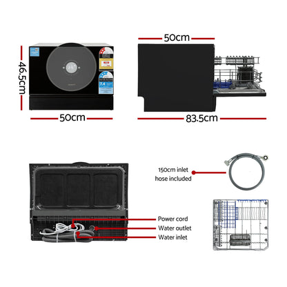 Devanti 6-Place Setting Benchtop Dishwasher 50cm Black BDW-6-CD-BK