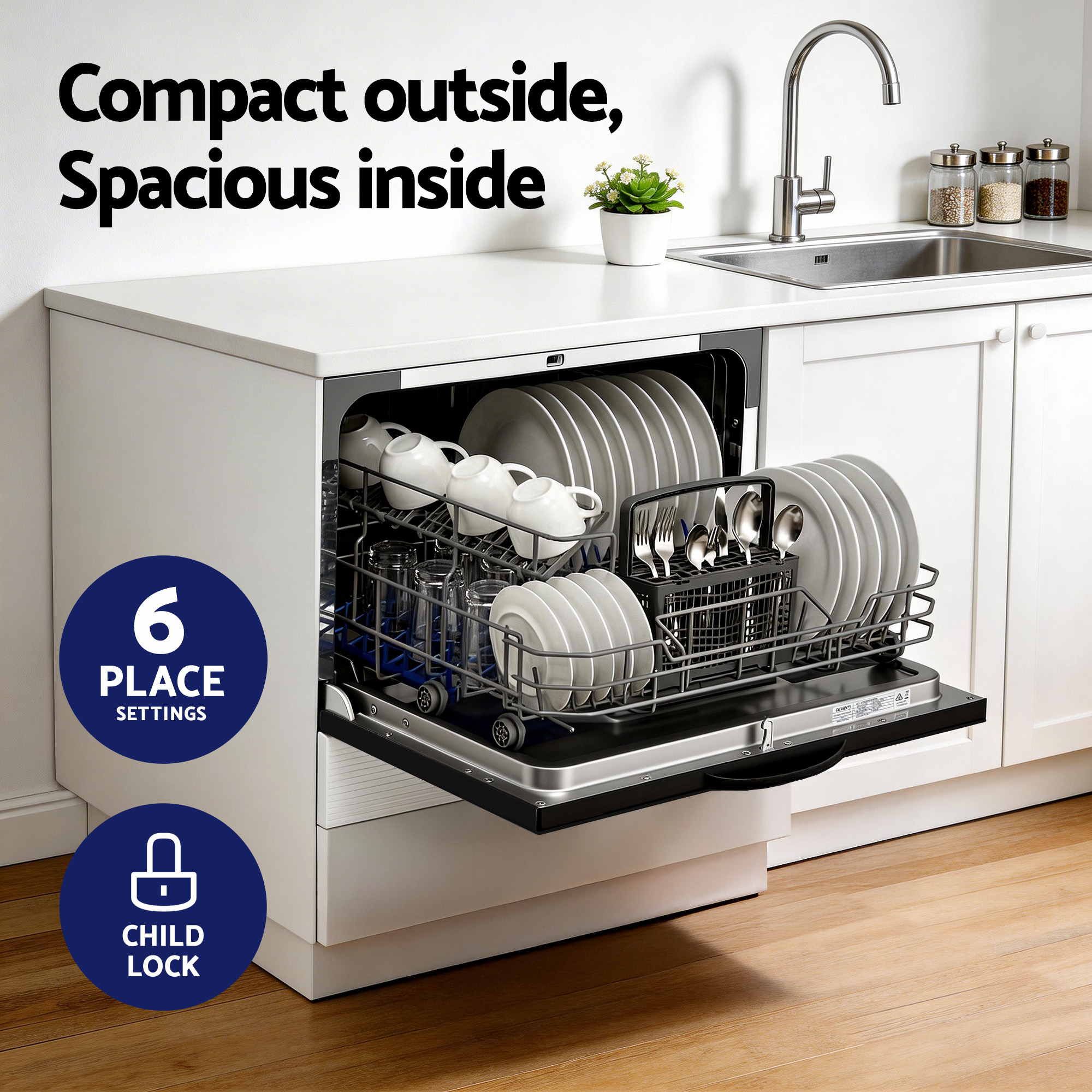 Devanti 6-Place Setting Benchtop Dishwasher 50cm Black