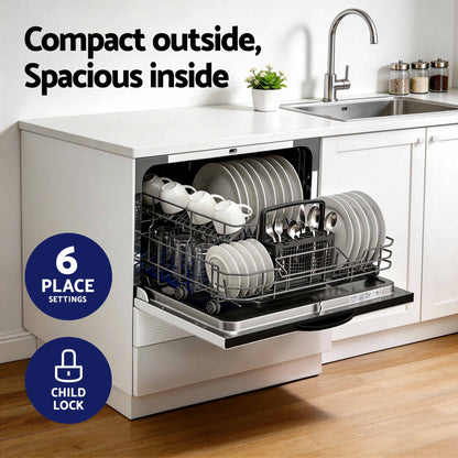 Devanti 6-Place Setting Benchtop Dishwasher 50cm White BDW-6-CD-WH