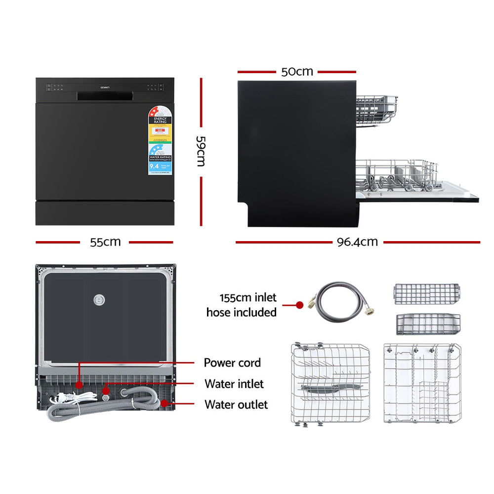 Devanti 8 Place Settings Benchtop Dishwasher Black BDW-8-02G-BK