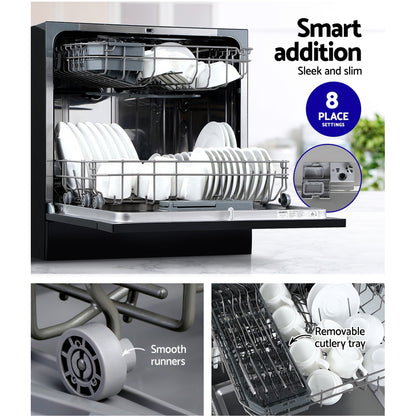 Devanti 8 Place Settings Benchtop Dishwasher Black BDW-8-02G-BK