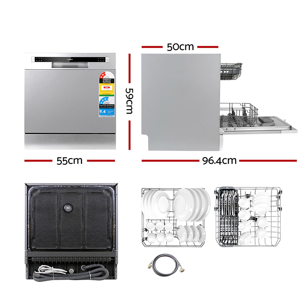 Devanti 8 Place Settings Benchtop Dishwasher Sliver BDW-8-02G-SI