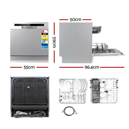 Devanti 8 Place Settings Benchtop Dishwasher Sliver BDW-8-02G-SI