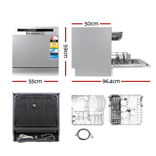 Devanti 8 Place Settings Benchtop Dishwasher Sliver BDW-8-02G-SI