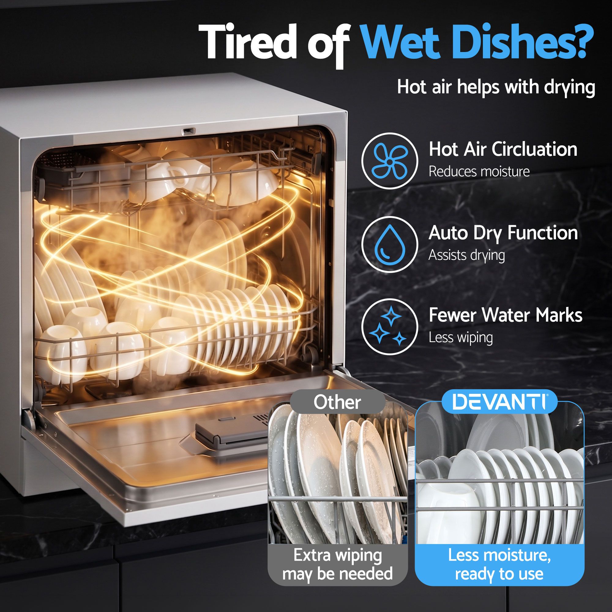 Devanti 8 Place Settings Benchtop Dishwasher White