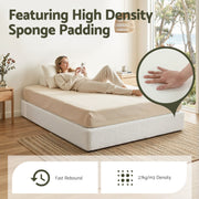 Artiss Compression Bed Frame Double Size No Assembly Vacuum High Density Sponge Boucle Cream White