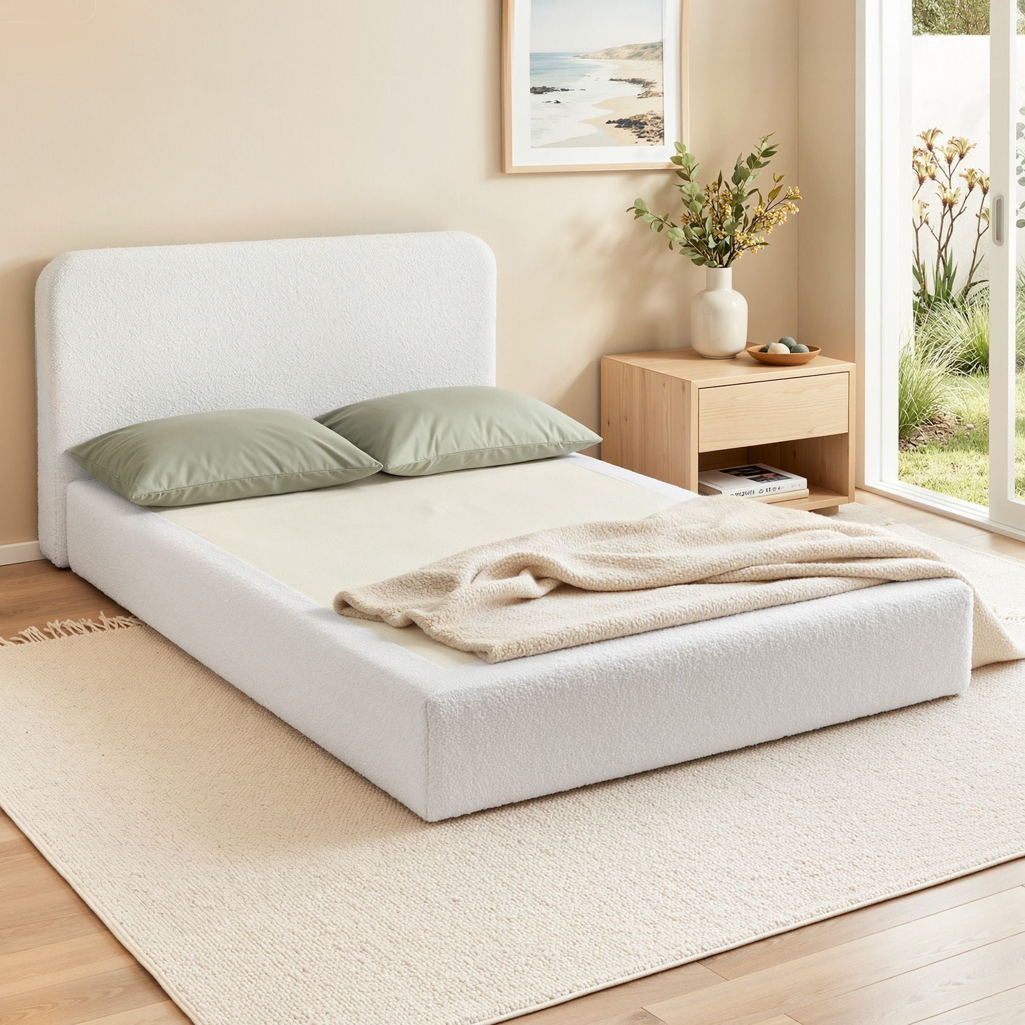 Artiss Queen Compression Foam Bed Base – Cream Boucle