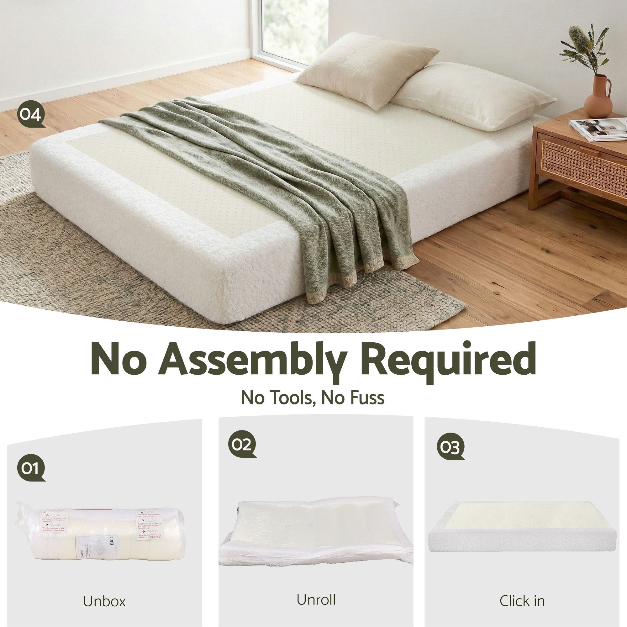Artiss Queen Compression Foam Bed Base – Cream Boucle