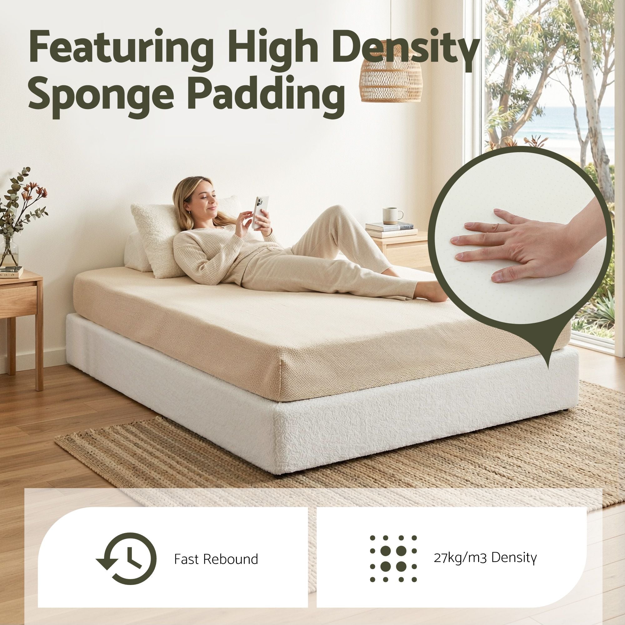 Artiss Queen Compression Foam Bed Base – Cream Boucle