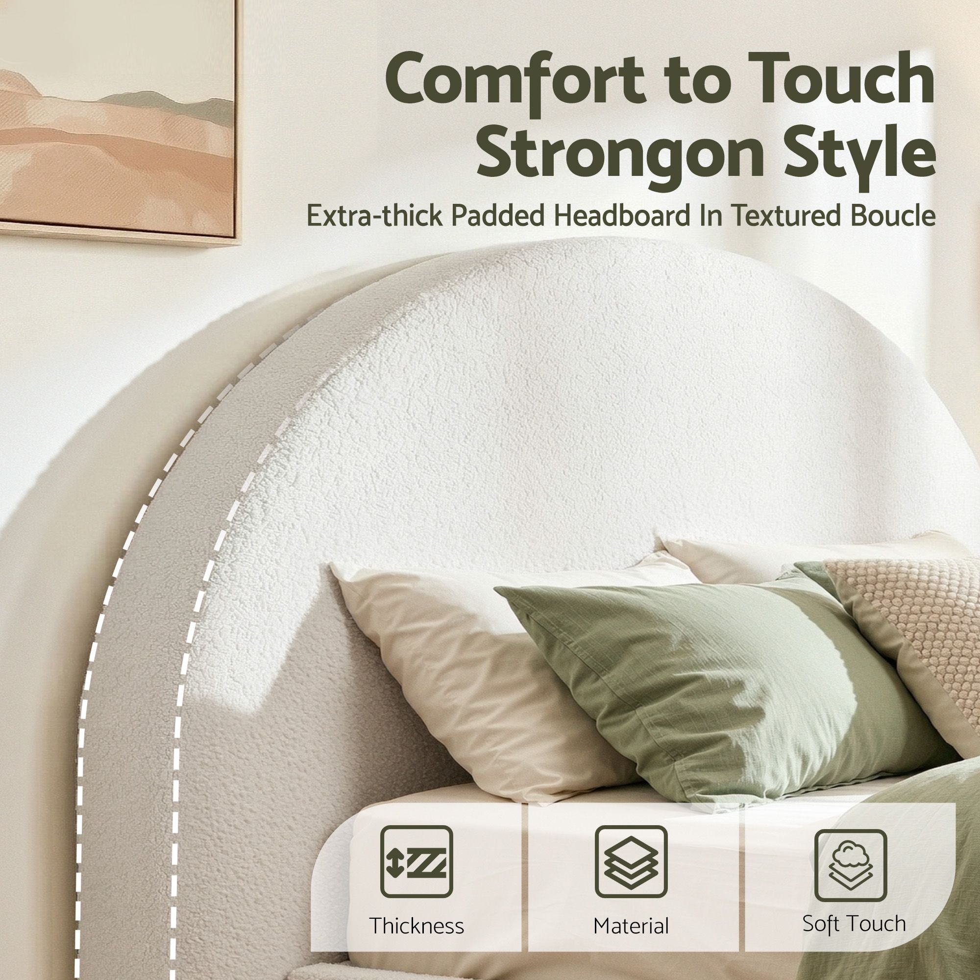 Artiss Double Size Headboard for Bed Frame Boucle Fabric No-Assembly Vacuum Compressed Soft Backrest with BED-FOAM-HEAD-NOVA-D-WH