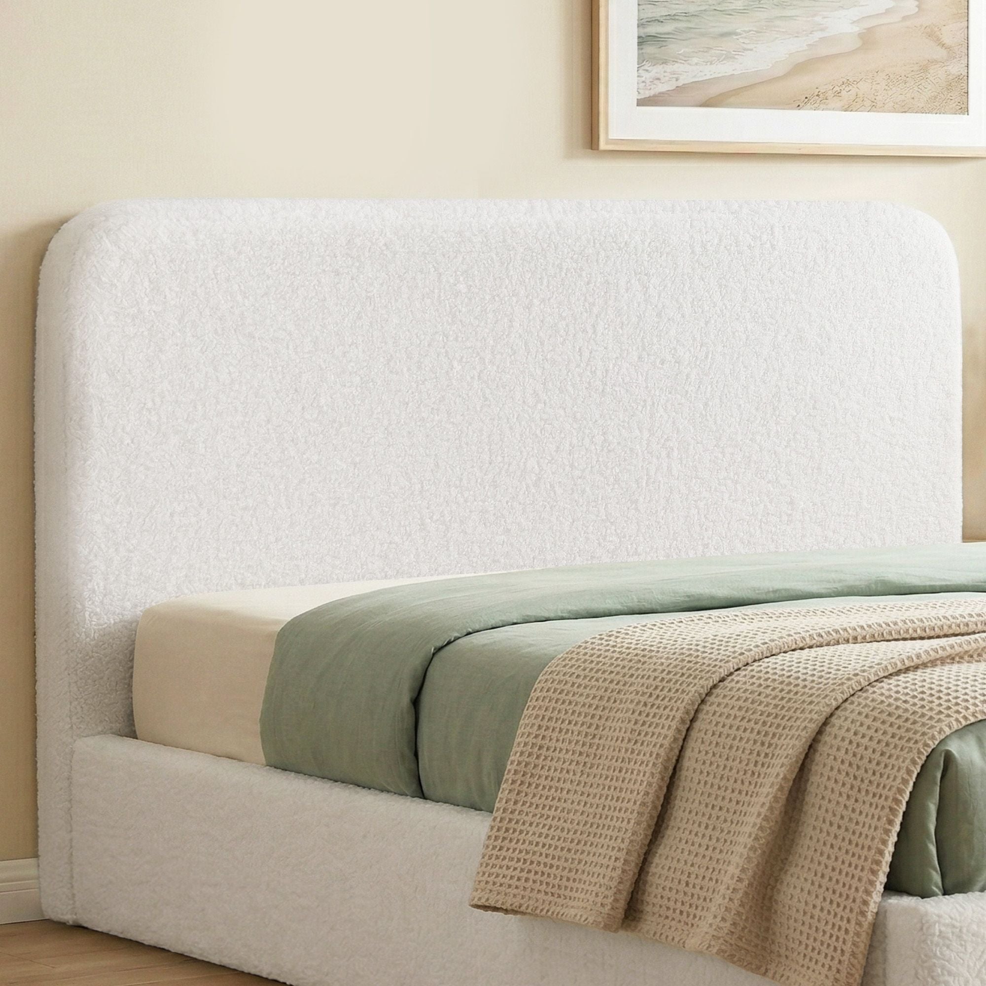 Artiss Double Headboard for Bed Frame Boucle Fabric No-Assembly Vacuum Compressed Soft Backrest with BED-FOAM-HEAD-SOLIS-D-WH