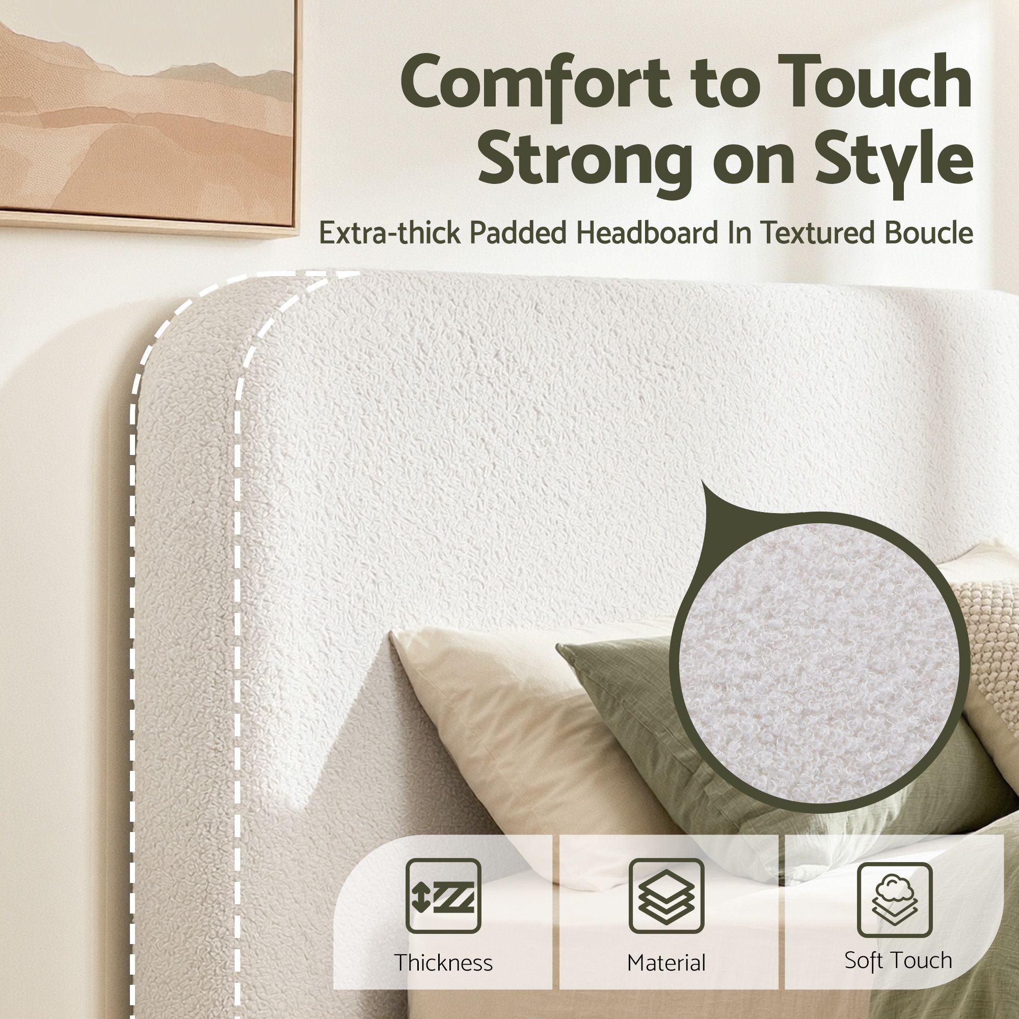 Artiss Double Headboard for Bed Frame Boucle Fabric No-Assembly Vacuum Compressed Soft Backrest with BED-FOAM-HEAD-SOLIS-D-WH