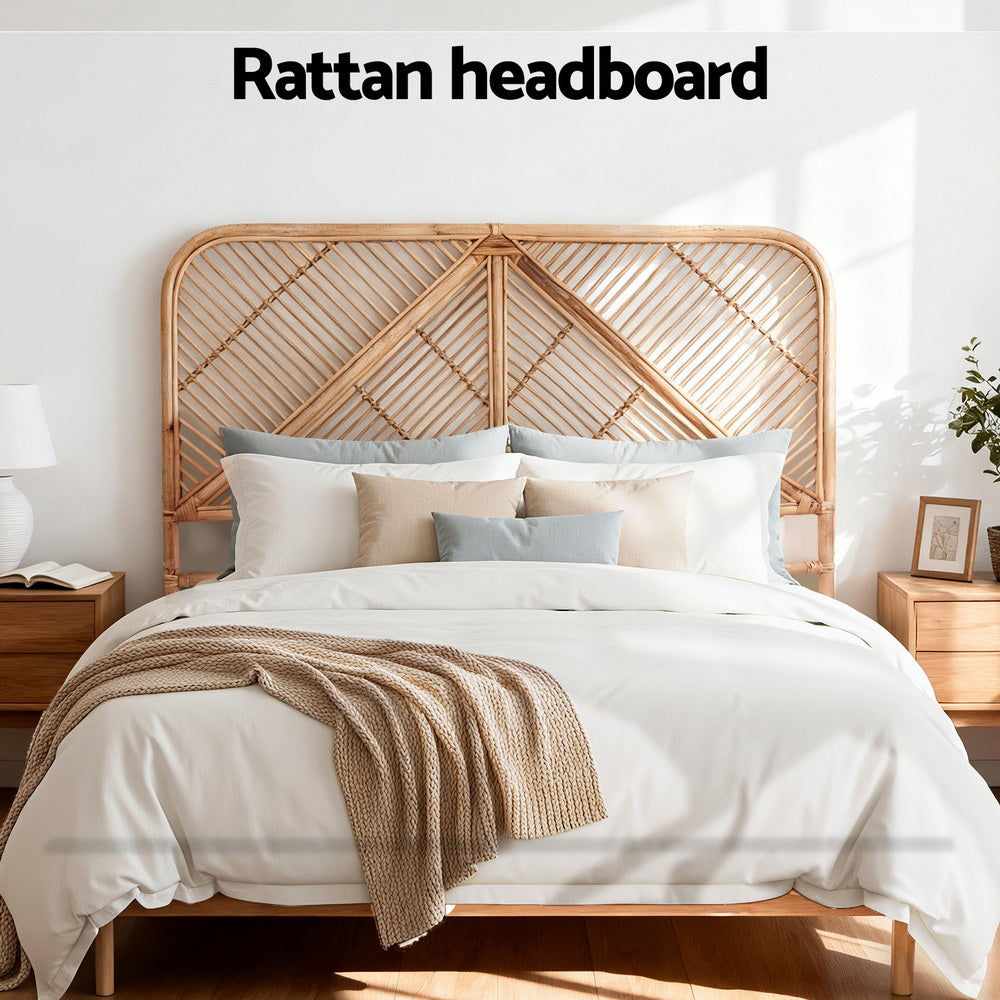 Artiss Bed Headboard Queen Bedhead Rattan - FRED Pine BED-HEAD-C-FRED-Q-WD