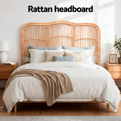 Artiss Bed Headboard Double Bedhead Rattan - NERO Pine BED-HEAD-C-NERO-D-WD
