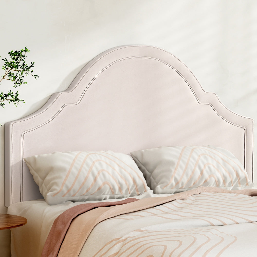 Artiss IRIS Queen Velvet Bed Head Beige BED-HEAD-IRIS-Q-BG