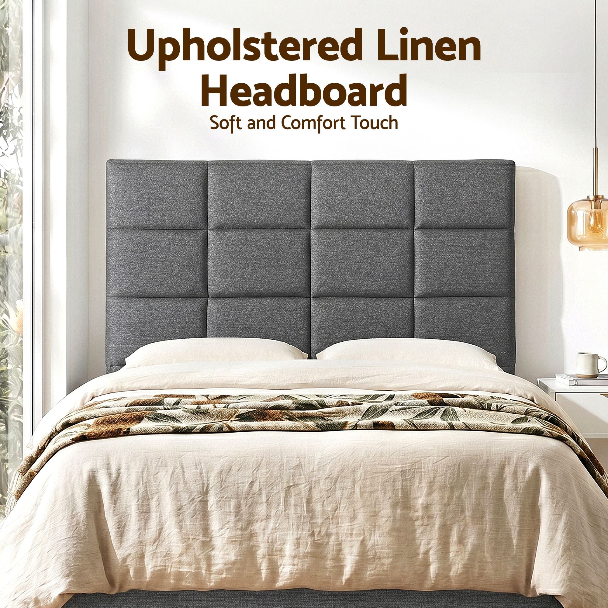 Artiss Bed Headboard Queen Bedhead Linen Fabric Charcoal