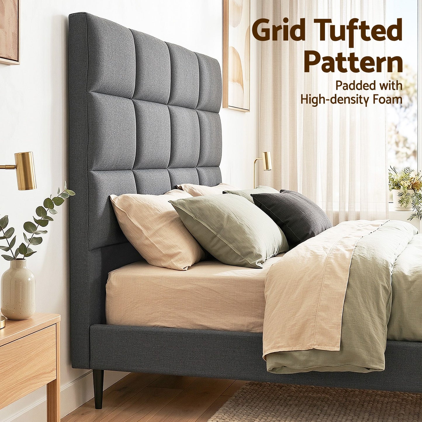 Artiss Bed Headboard Queen Bedhead Linen Fabric Charcoal BED-HEAD-PLA-Q-CHAR