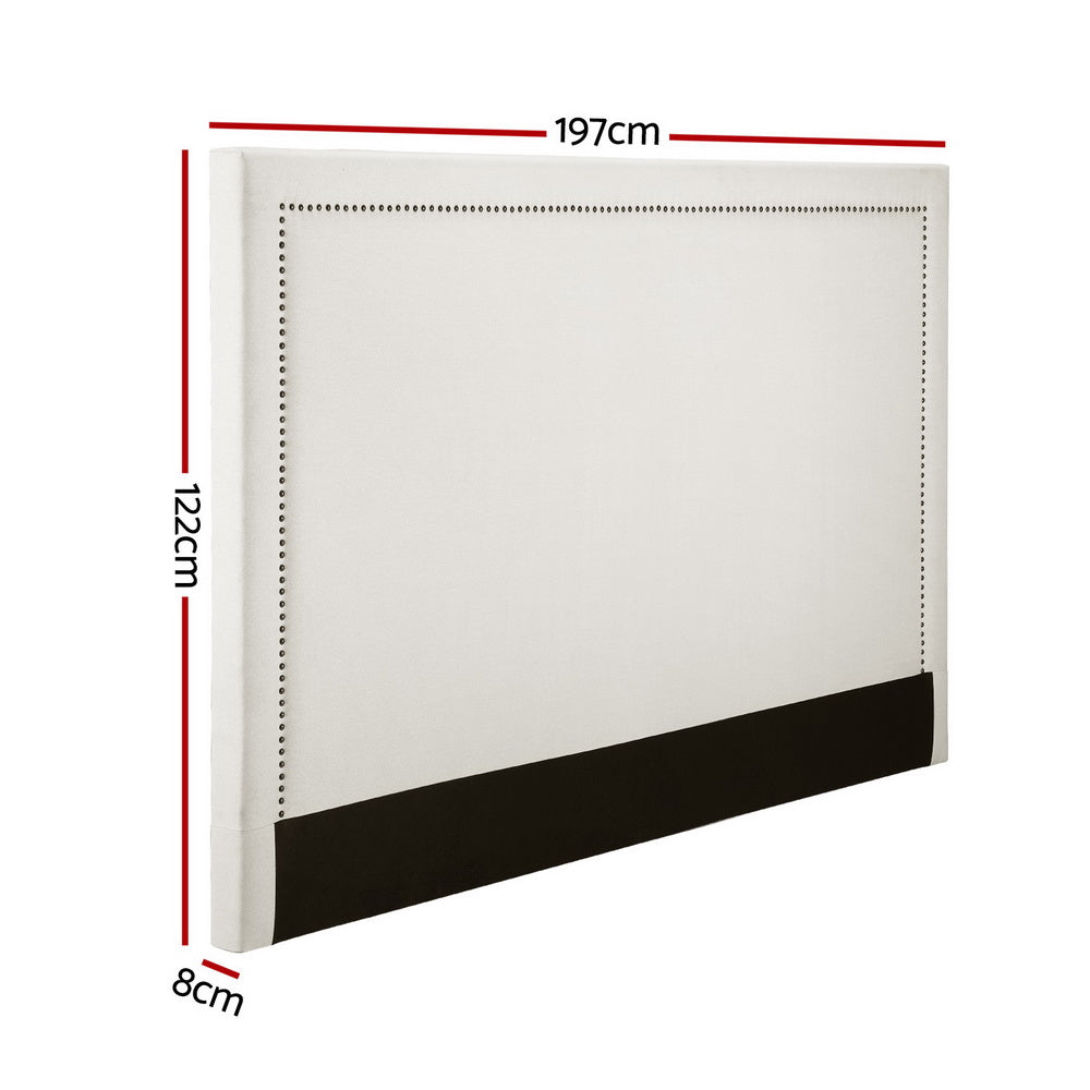 Artiss Bed Head Bed Frame Headboard King Fabric - RIVE Beige White BED-HEAD-RIVE-K-BG