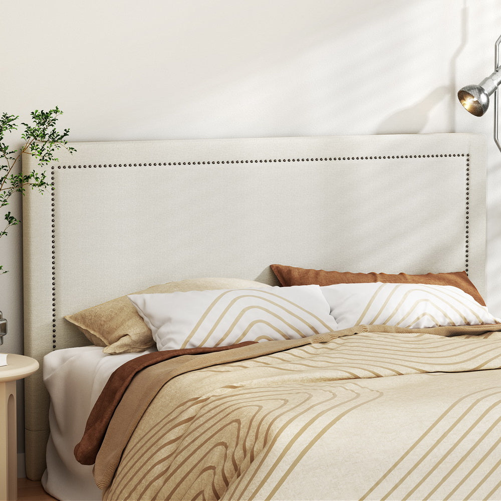 Artiss Bed Head Bed Frame Headboard King Fabric - RIVE Beige White BED-HEAD-RIVE-K-BG